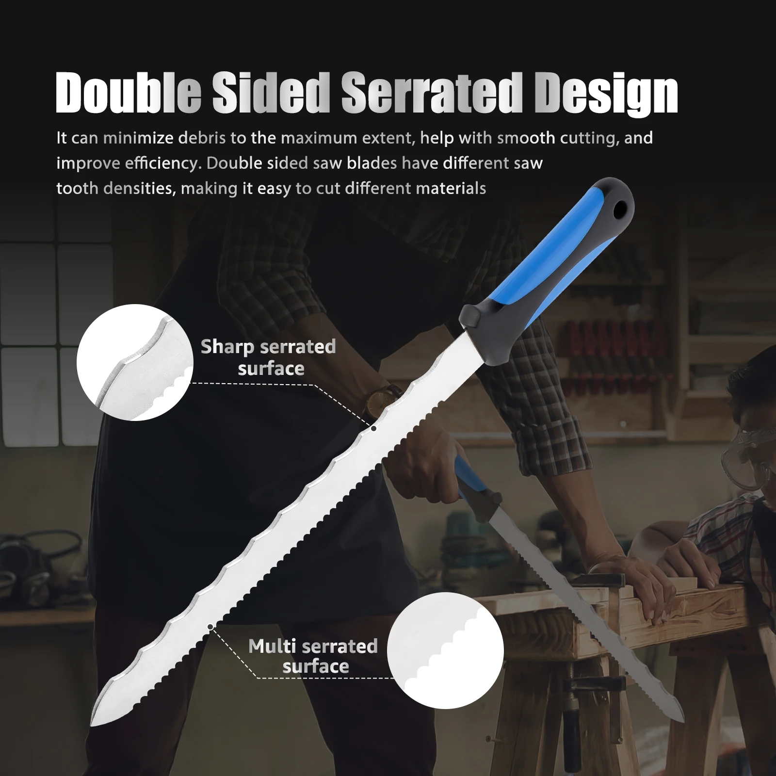 Insulation Knife with Nylon Sheath Stainless Steel Blade Cutter Double Sided Serrated Duct Knife Tool for Cutting Wool Foam folding utility knife