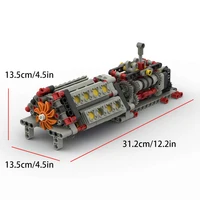 MOC six speed transmission V16 transparent engine combination building block engine model children's electric toy building block 6