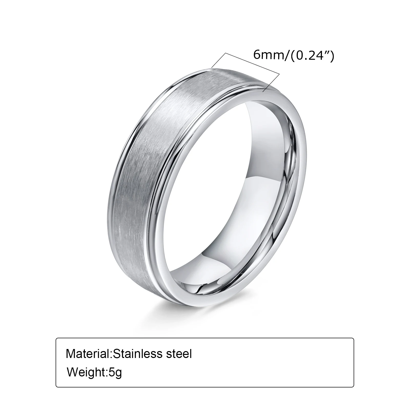 Vnox 6mm Matte Surface Ring for Men, Classic Stainless Steel Wedding Band, Unisex Basic Plain Tail Ring 4