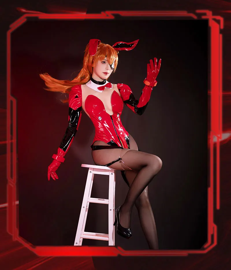 Asuka Bunny Girl Cosplay Kostüm - Roter Jumpsuit Uniform für Halloween 19 Asuka Bunny Girl Cosplay Kostüm - Roter Jumpsuit Uniform für Halloween 8