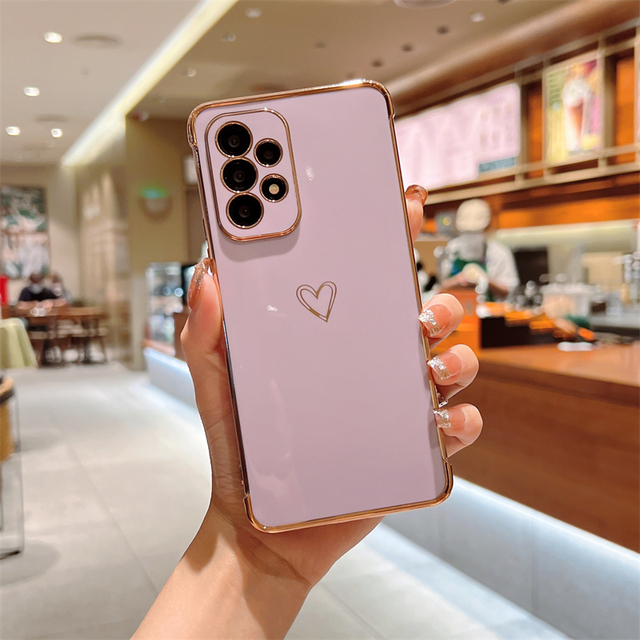 For Samsung Galaxy A53 A52 A13 A12 M12 F12 Case Plating Love Heart Soft Silicone Cover For Samsung S22 S21 S20FE Plus Ultra