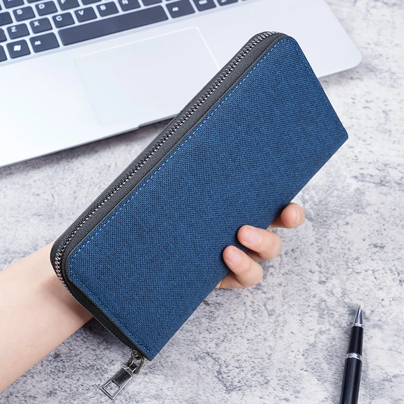 Mens Large Capacity Canvas Wallet - Multi-Card Zipper Clutch