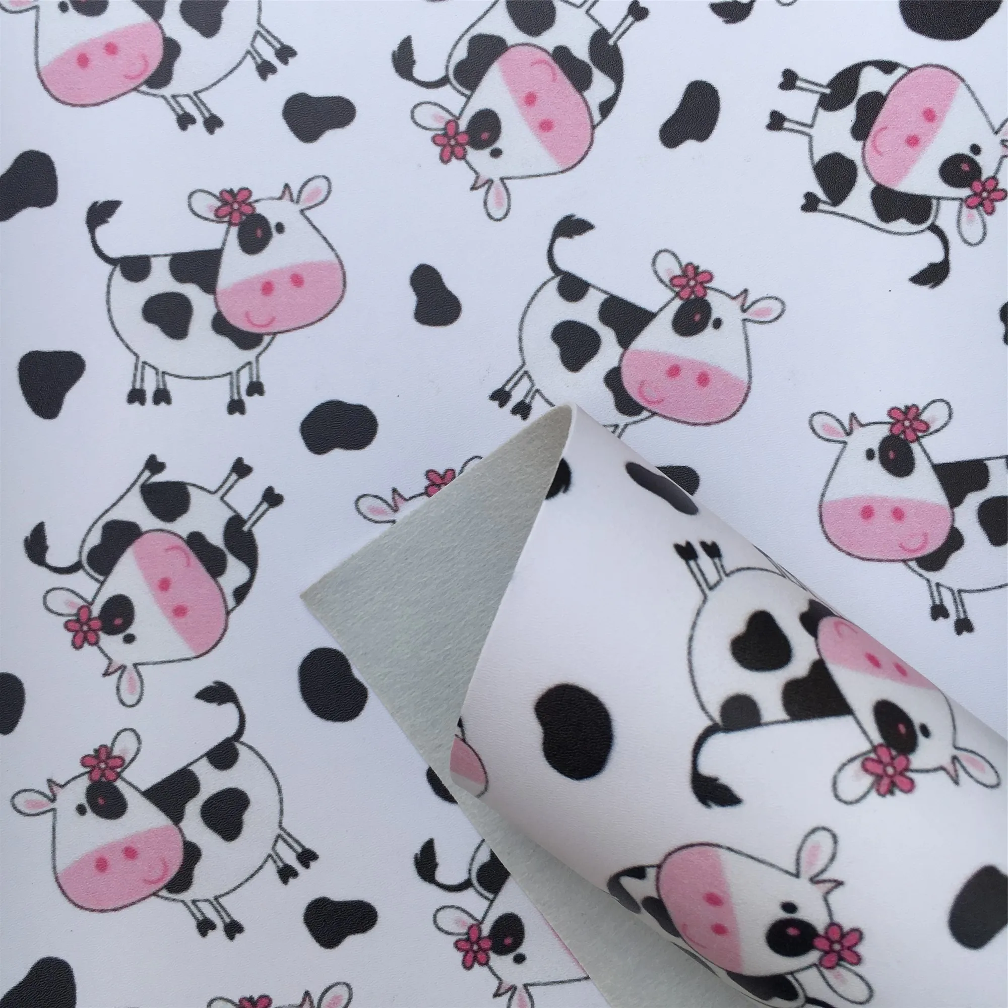 Smooth Texture Cow Spot Print Faux Synthetic Leather Fabric For Bows Leather Crafts DIY Handmade Material,1Yc22779