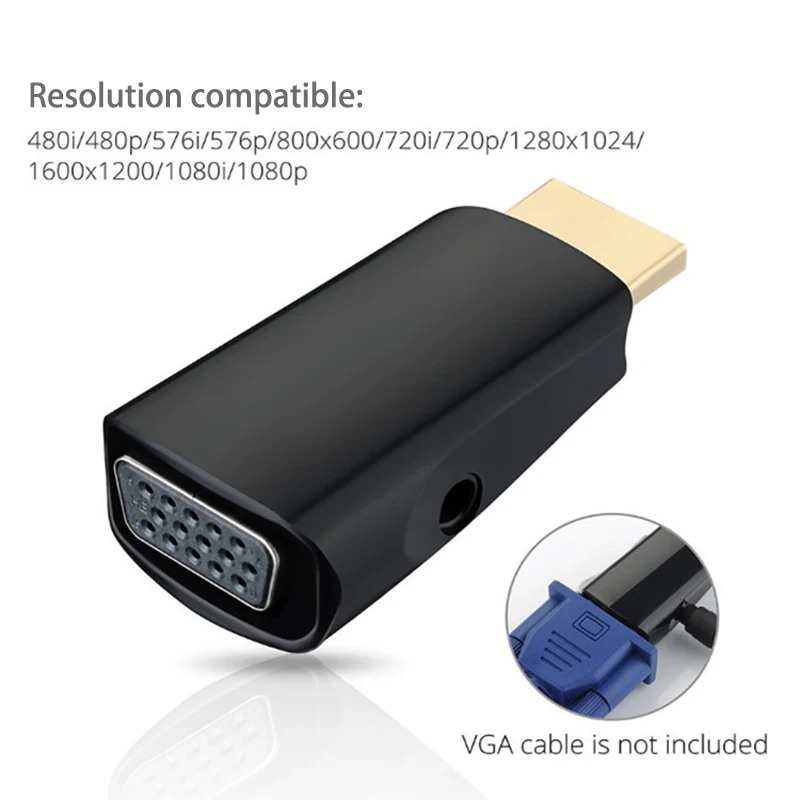 HD Male to VGA Female Adapter HDMI-compatible 1080P 720P Audio Cable Converter For PC Laptop TV Box Computer Display Projector