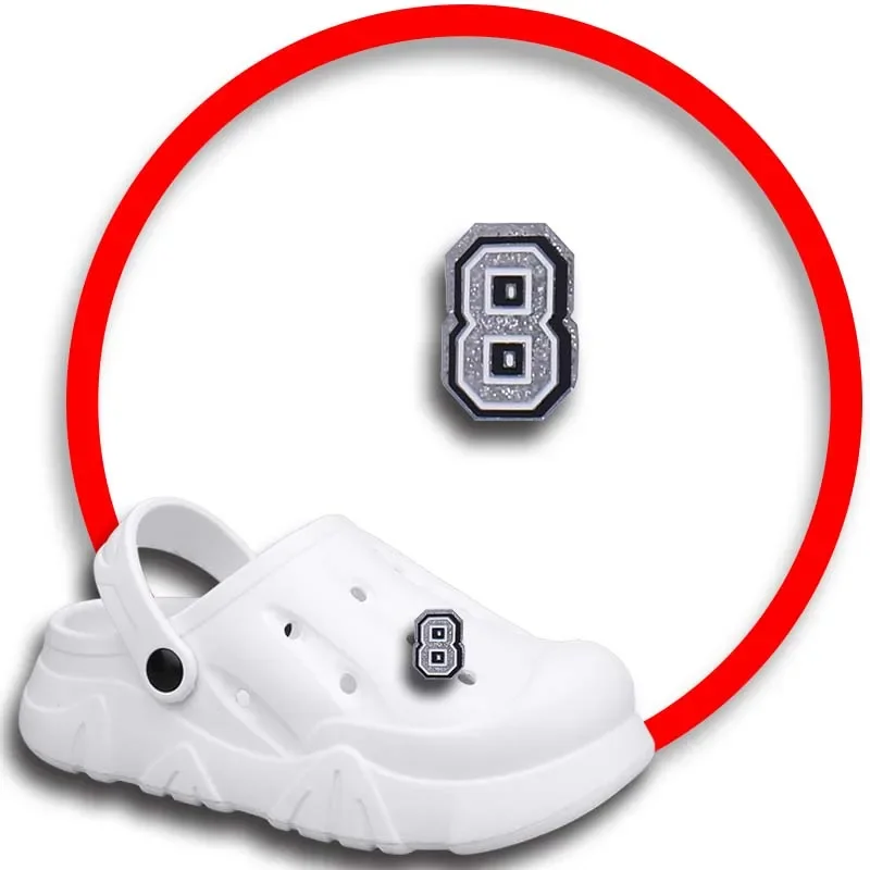 

1pcs Pins for Crocs Charms Shoes Accessories Silver Number Decoration Jeans Women Sandals Buckle Kids Favors Men Badges