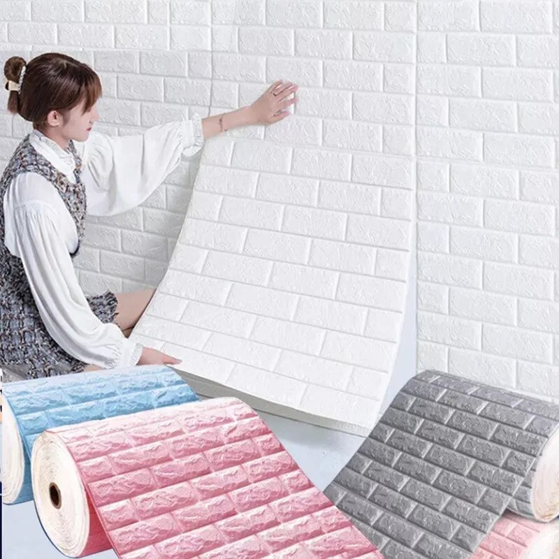 10M Self Adhesive Wallpaper 3D Wall Stickers Soft Foam Brick White Vintage Wall Living Bedroom Home Decor Stickers