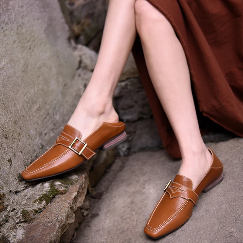 

Artmu Fashion Sewing Shoes Original Genuine Leather Women Shoes Loafers Square Toe Flats Working Shoes Spring Ladies Shoes