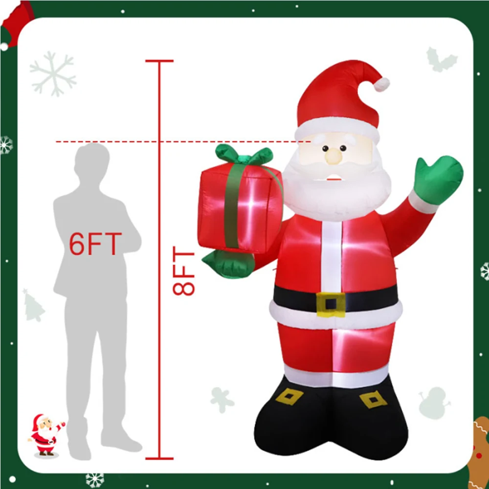 2.4M Christmas Inflatable Santa Claus Waving Gift Pack Built-in LED Lights Indoor Outdoor Holiday Decoration Garden Party Props inflatable decoration toy inflatable decoration inflatable toy