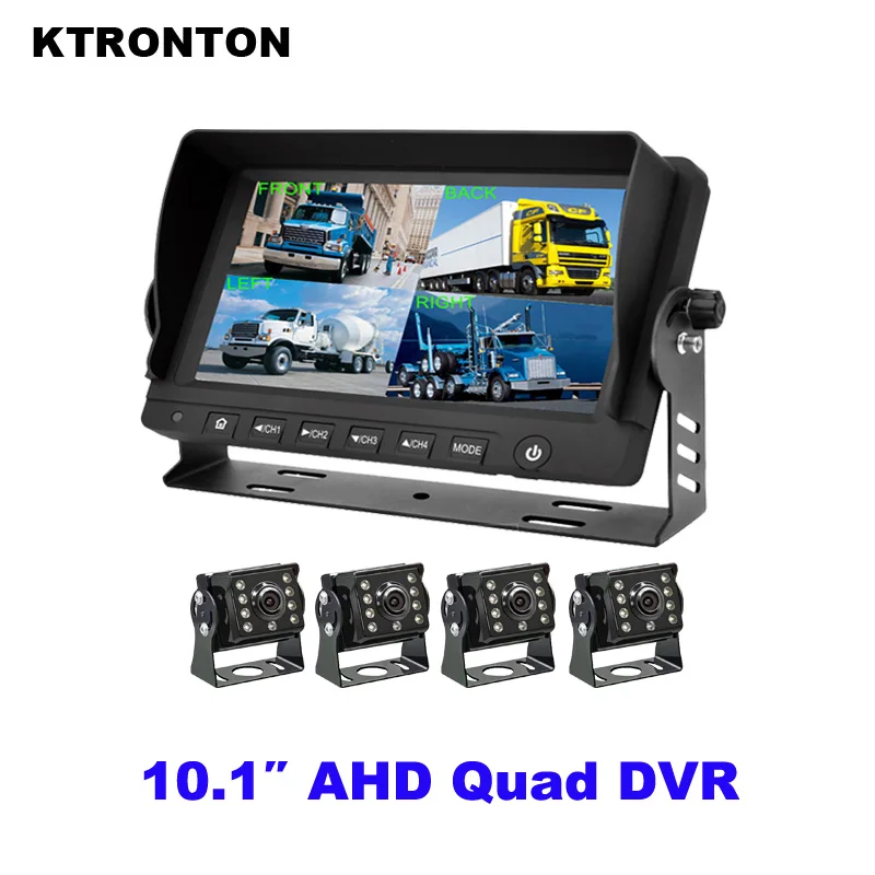 

10.1 Inch AHD Truck Quad Monitor DVR Recorder with 8 Leds Night Vision Car Rear View Camera for Bus Camper Excavator RV Van