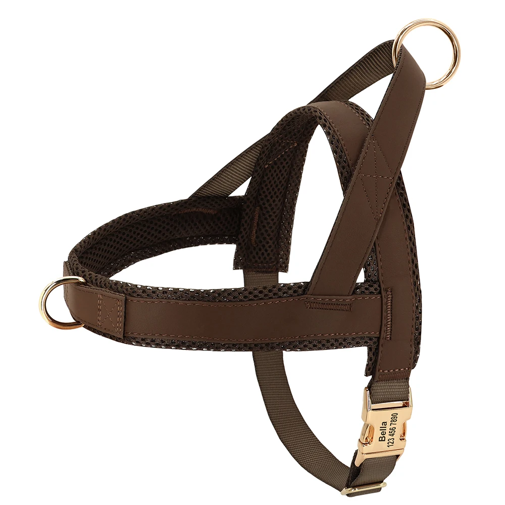 Personalisiertes No-Pull-Hundegeschirr aus Leder, Hundeweste, weiches Netz, gepolsterte Geschirre für kleine, mittelgroße und große Hunde, französische Bulldogge – Detail 6