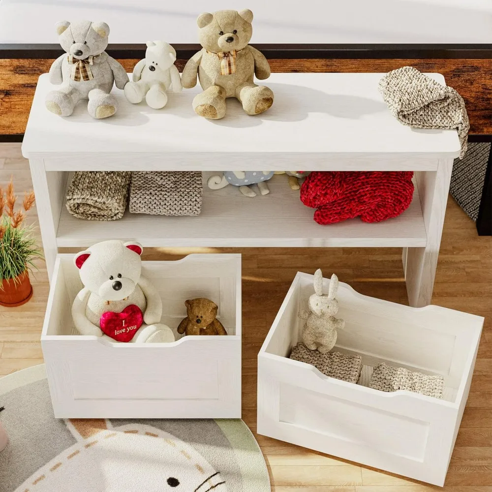 Toy Storage Organizer with Drawers, Floor Toy Box with Wheels and Open Shelf, Storage Chest for Nursery, Playroom and Bedroom 4