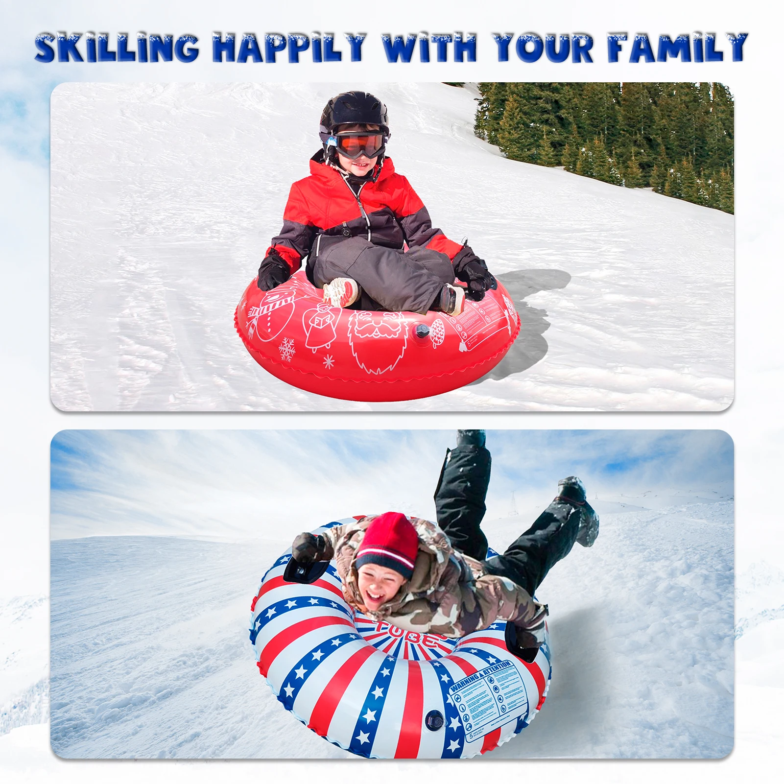 96/120cm Snow Sledge Inflatable Ski Ring PVC Sledding Tube Thicken Snow Tubing Winter Tube with Handle Skiing Accessories