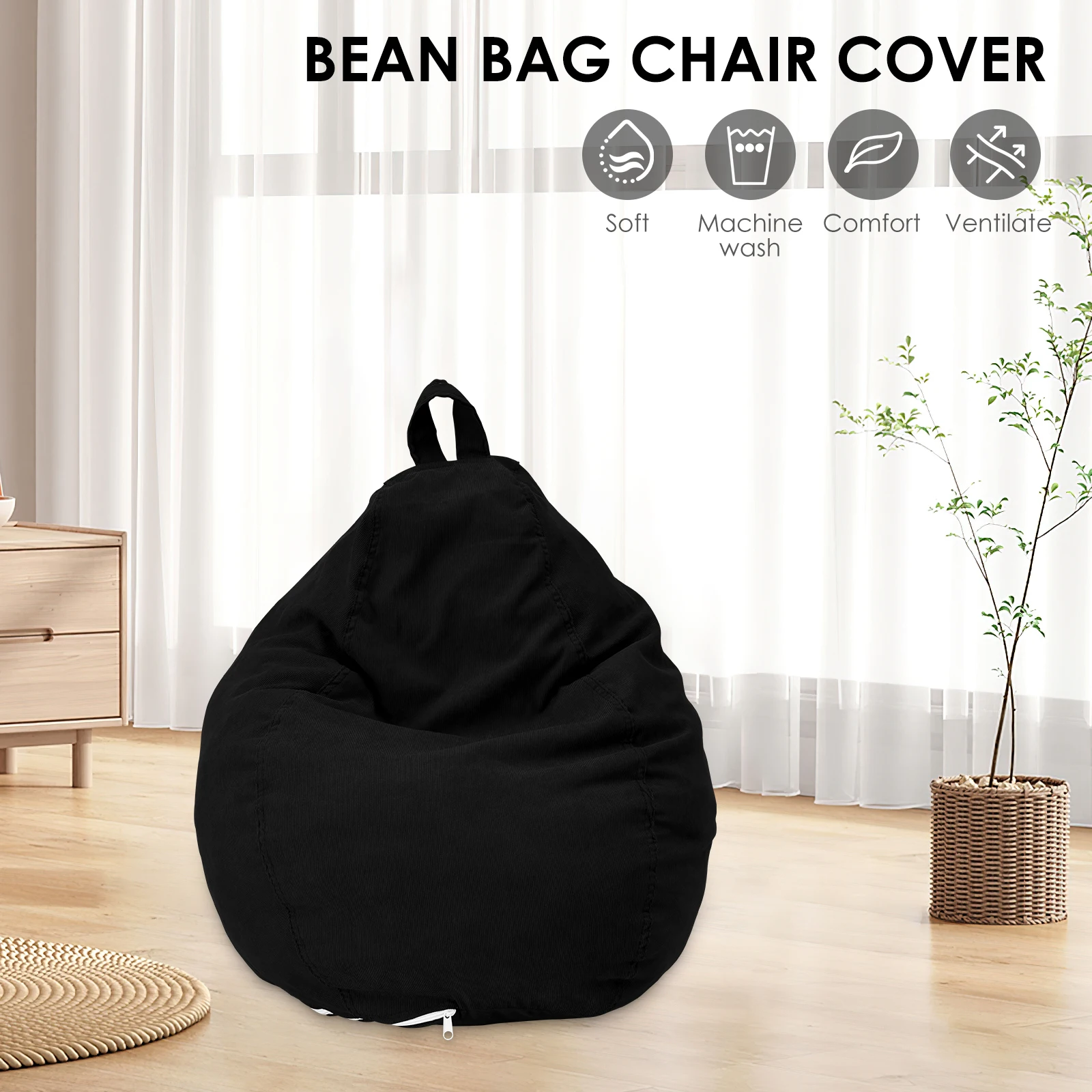Soft Corduroy Bean Bag Chair Cover for Living Room Decor