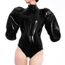  half sleeve urtleneck Sport Wear Casual Jumpsuit Fashion Latex Skinny Sexy Playsuit Female Leather PVC Fitness Rompers Overalls 