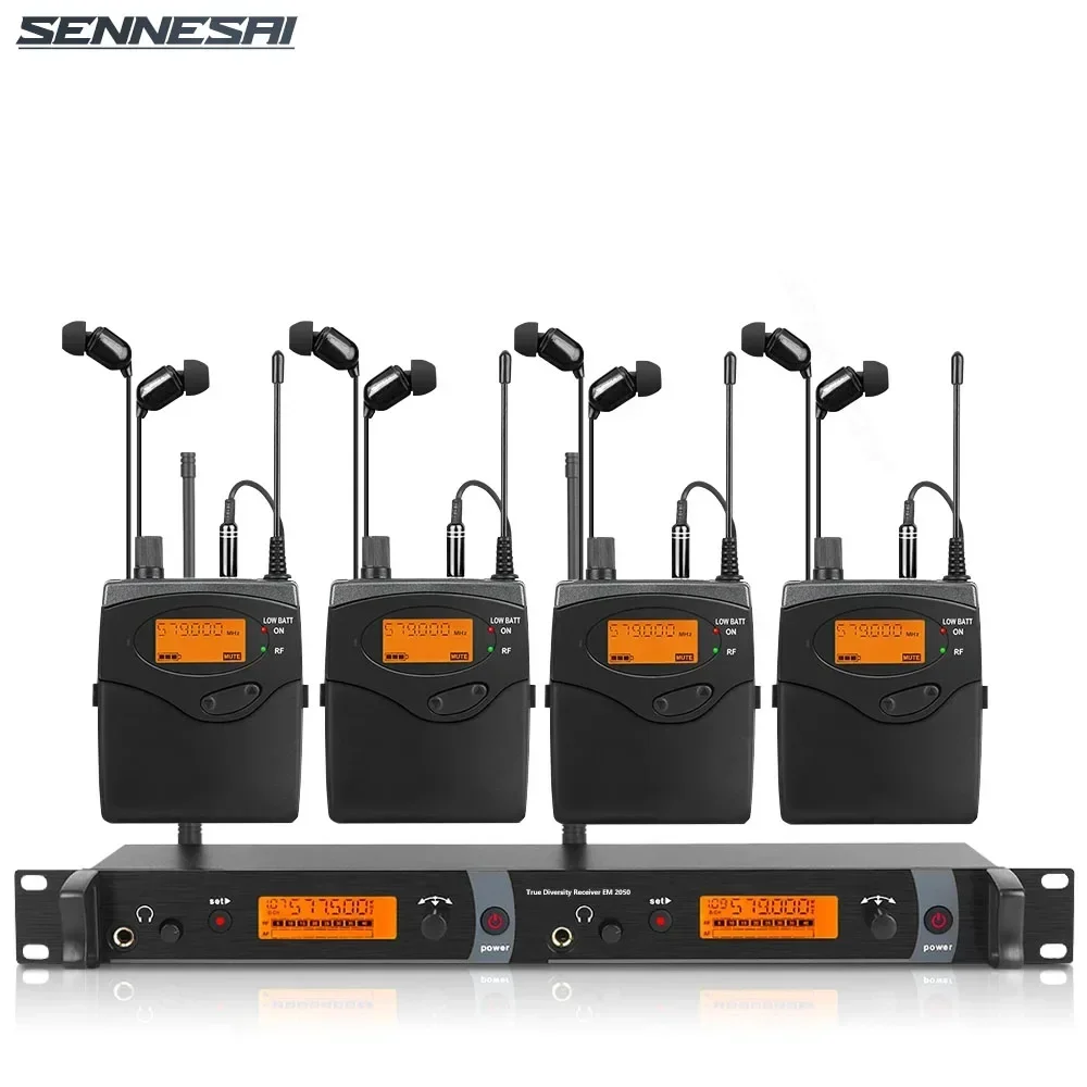 EM-2050 UHF 인이어 모니터 시스템, 2 채널 2 바디팩 모니터링, 무대용 여러 밴드에서 사용 가능, 전체 금속, 최고 품질