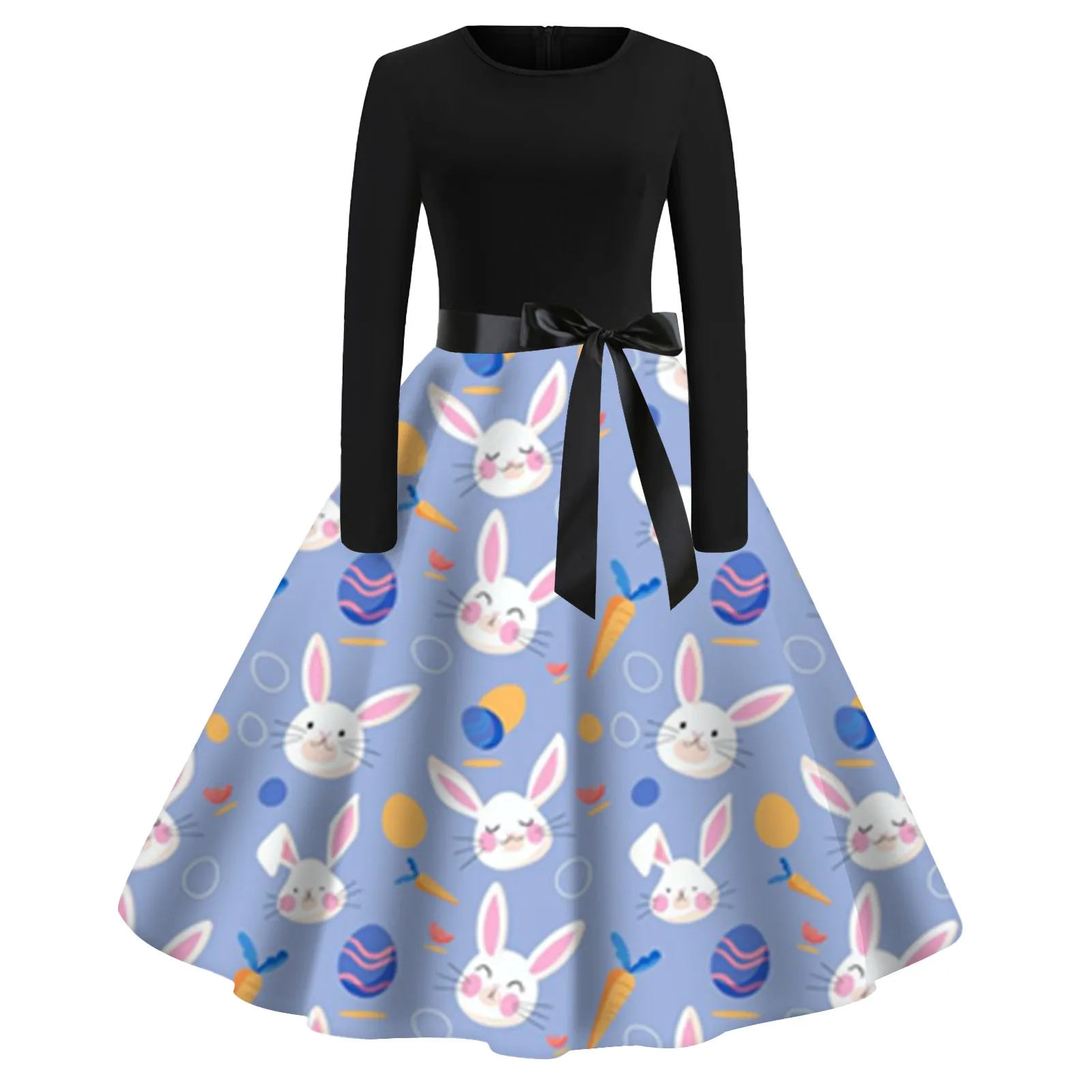 

Easter Print Long Sleeve Women Sexy Dress Belted Long Maxi Flowy Female Elegant Sexy Dresses Dres Party Night Holiday Streetwear
