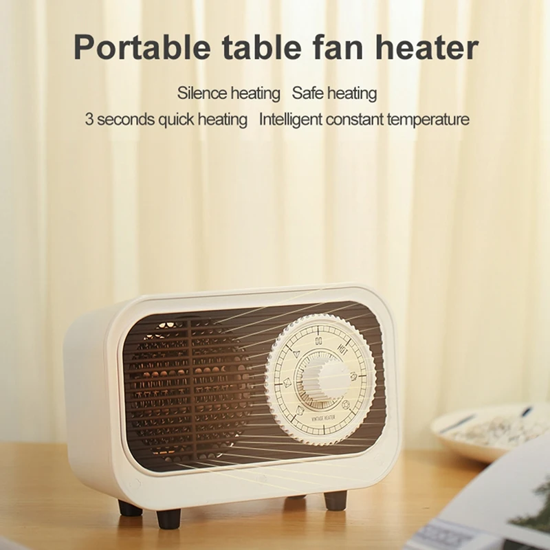 

220V Retro Mini Heater Adjustable Thermostat Warm Air Blower Mute Quick Heating Mini Heater EU Plug