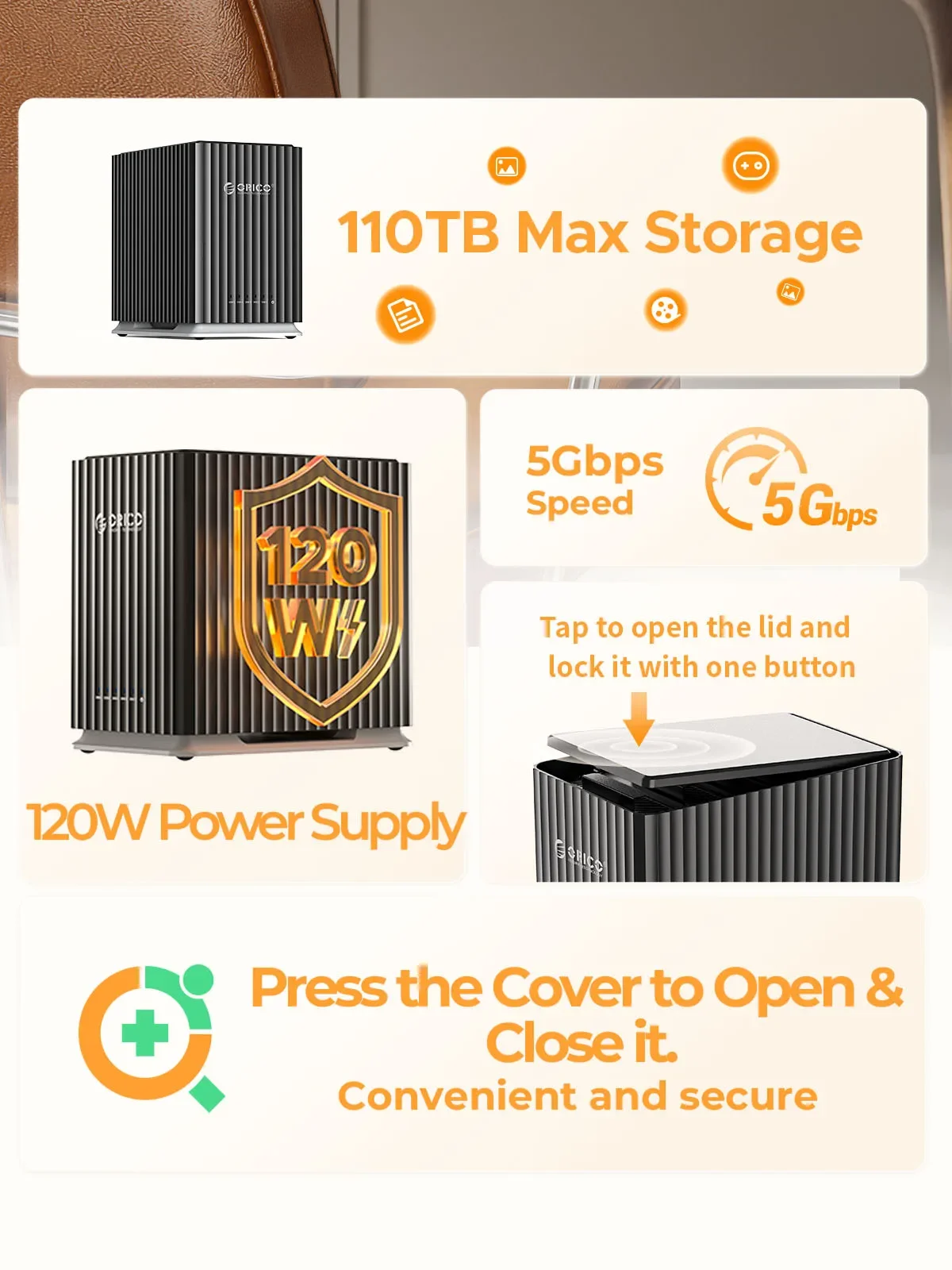 ORICO 듀얼 베이 2.5/3.5인치 HDD 도킹 스테이션 타입-C(3.5인치 2.5인치 HDD SSD 디스크용) 전원 공급 무소음 디자인 강력한 열 방출