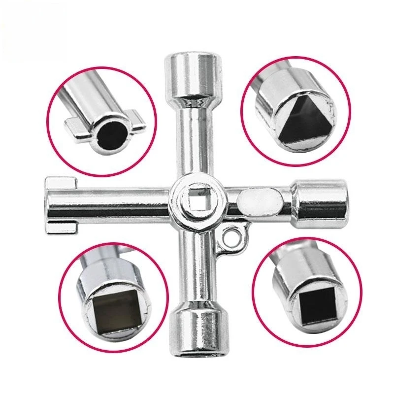 1pcs 4 Way Universal Cross Triangle Wrench KEY for Train Electrical Elevator Cabinet Valve Alloy Triangle 6