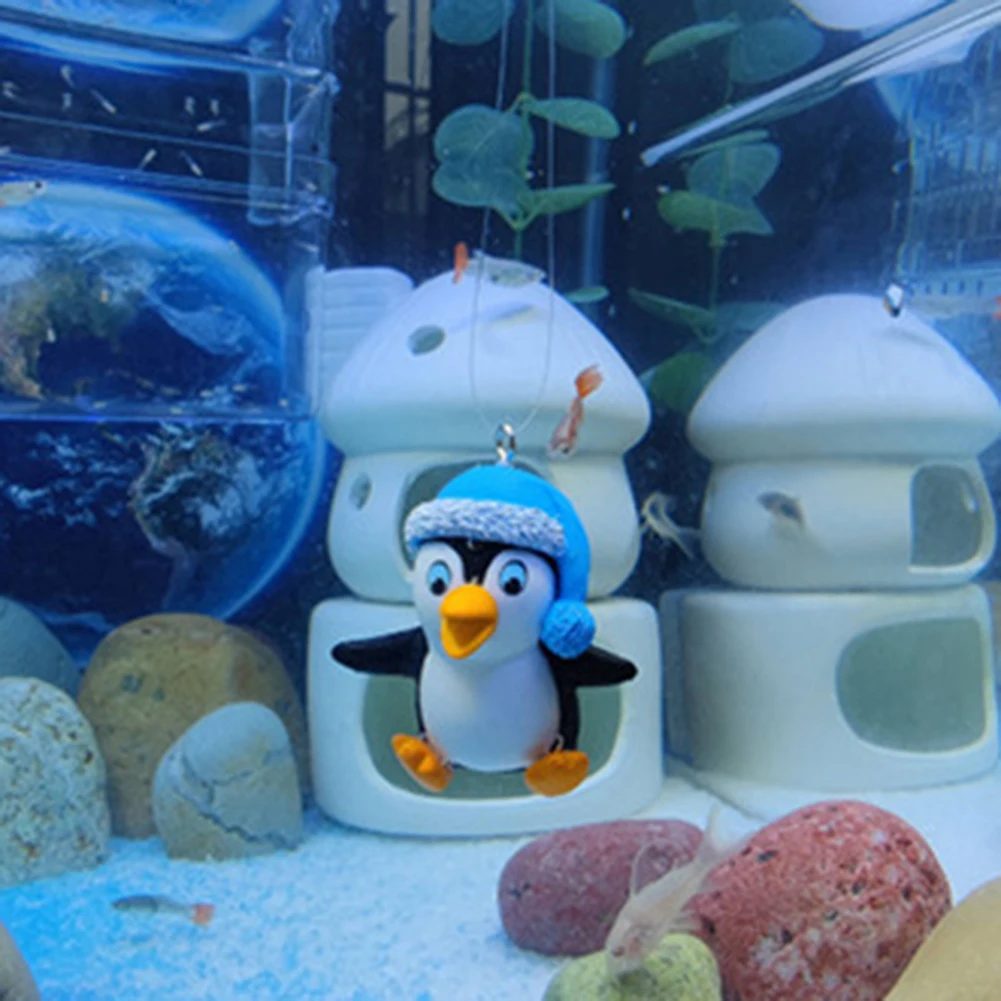 Aquarium Decoration Fish Tank Decorations With Floating Device Cute Little Penguin Decoration Cartoon Set (wire + Ball)