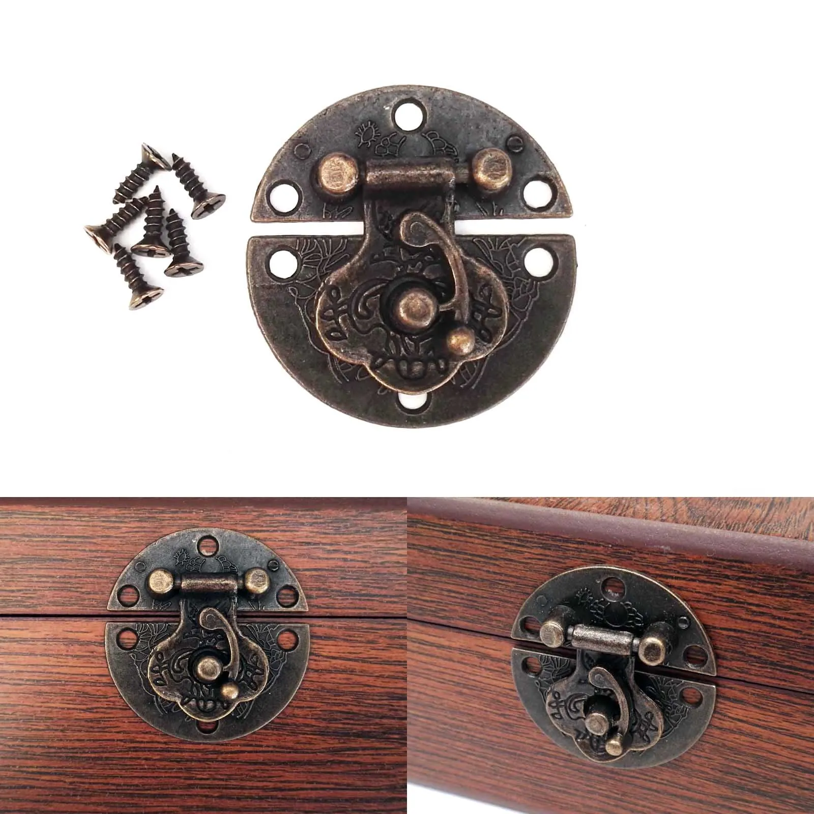 2pcs Retro Vintage Antique Brass Bronze Decorative Jewelry Chest Wine Box Wooden Gift Case Toggle Hasp Latch Catch Clasp + screw