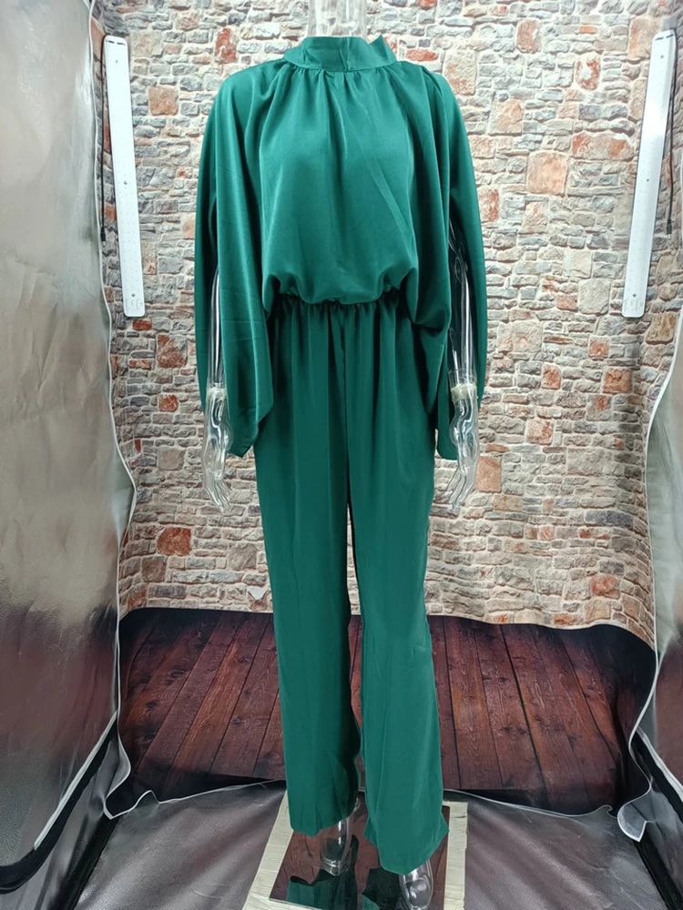 Long Sleeve Jumpsuit - Elegant Night, Solid Color, Wide Leg