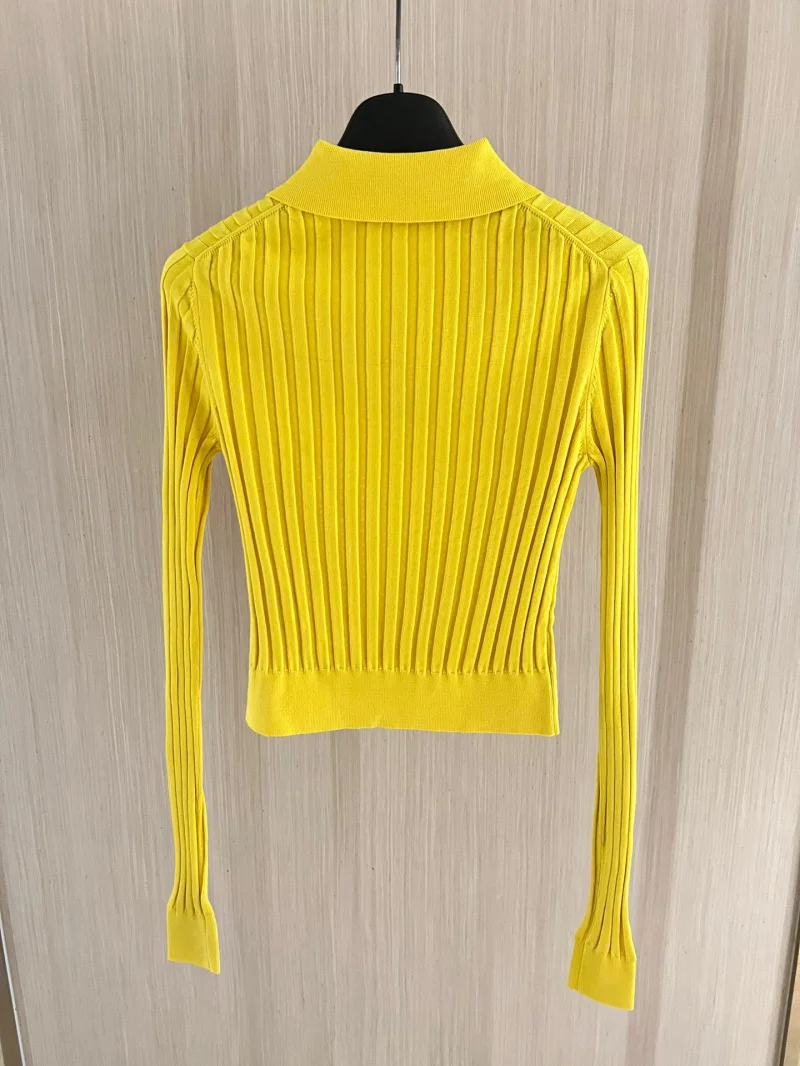 

2024 New Girl Style Sweet Temperament Polo Neck Long Sleeve Pit Striped Sweater Women's Tight Knit Underlay
