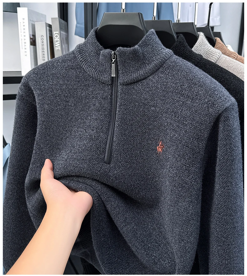 Hochwertiger Samt-Pullover mit Stehkragen und Reißverschluss für Herren Wintertrend Designer-Luxusmarke Paul-Stickerei warmer Strickpullover – Detail 12