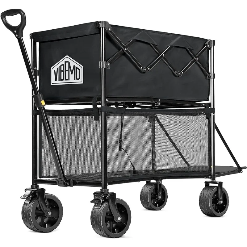 

Wagon Cart, Foldable Double Decker Wagon, 450lbs Heavy Duty Garden Cart, 47'' Extra-Long Extender, Large Capacity