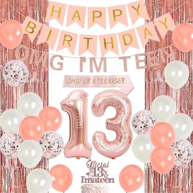 JOYMEMO-Decoraciones de   cumpleaños, Globo de Oro rosa, OMG, UR A Teenager, cortinas, pancarta para niñas de   años, fiesta de cumpleaños _