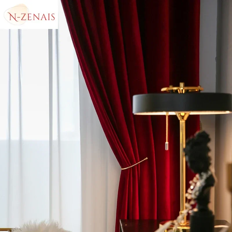 Modern Luxury Nordic Burgundy Red Velvet Curtains 3