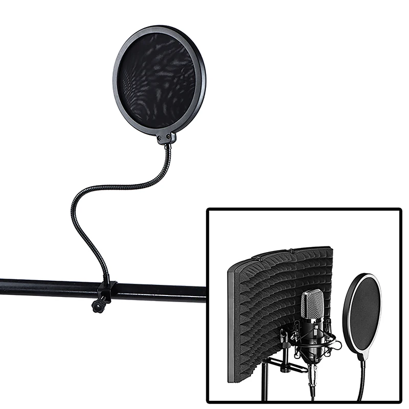 Schermo per microfono per accessori di registrazione e conversazione, filtro per microfono da studio a doppio strato, maschera flessibile antivento per filtro audio - immagine 5