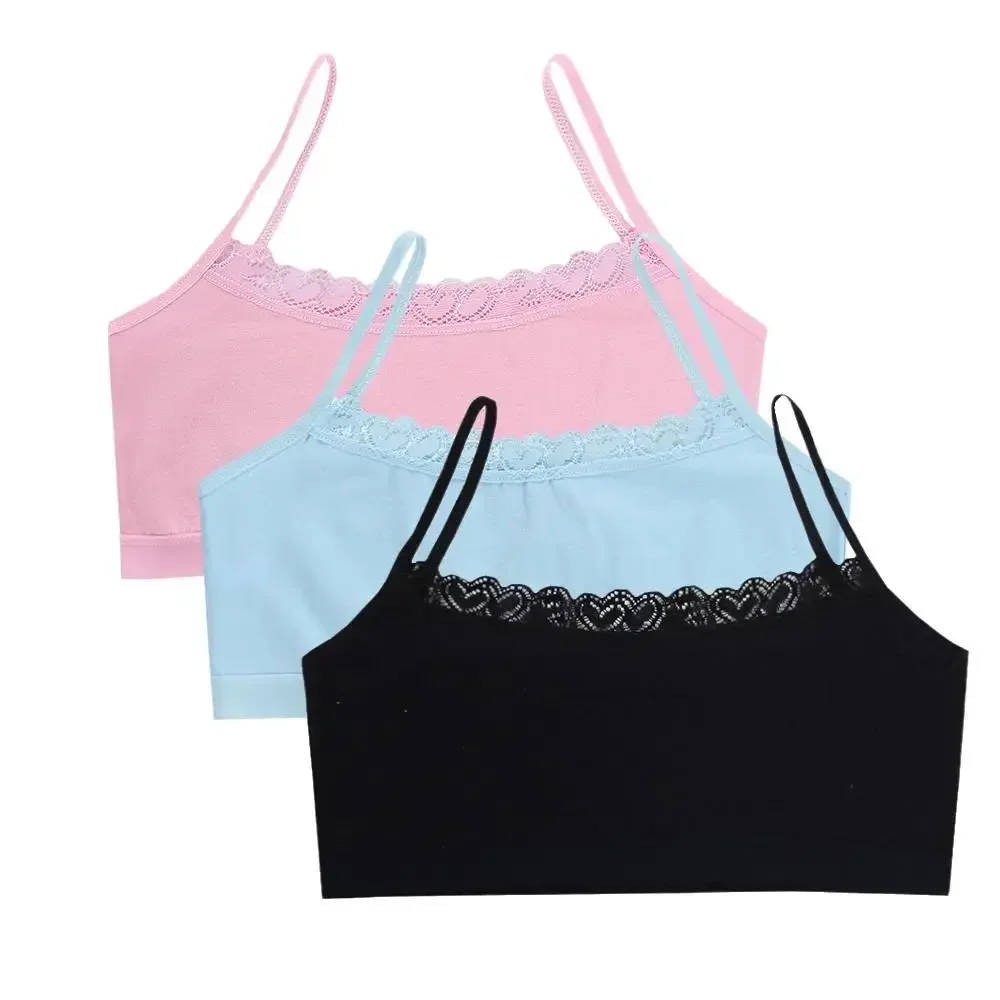 어린이 가슴 관리 훈련 브래지어, 코튼 십대 속옷 상의, 십대 어린이 레이스 조끼, 3 PCs/로트, 여름
