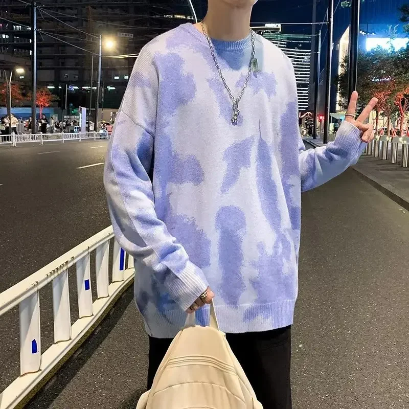 Men's Trendy Knit Pullover Sweater Autumn Winter Korean Style Casual Vintage Base Layer Top Clothes Unique Color Block