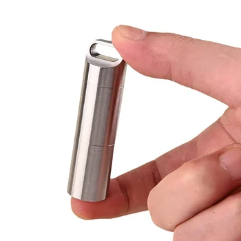 Waterproof Portable Stainless Steel S/M/L Pill Storage Box with Key Chain Sealing Ring Camping First Aid Hanging Accessory