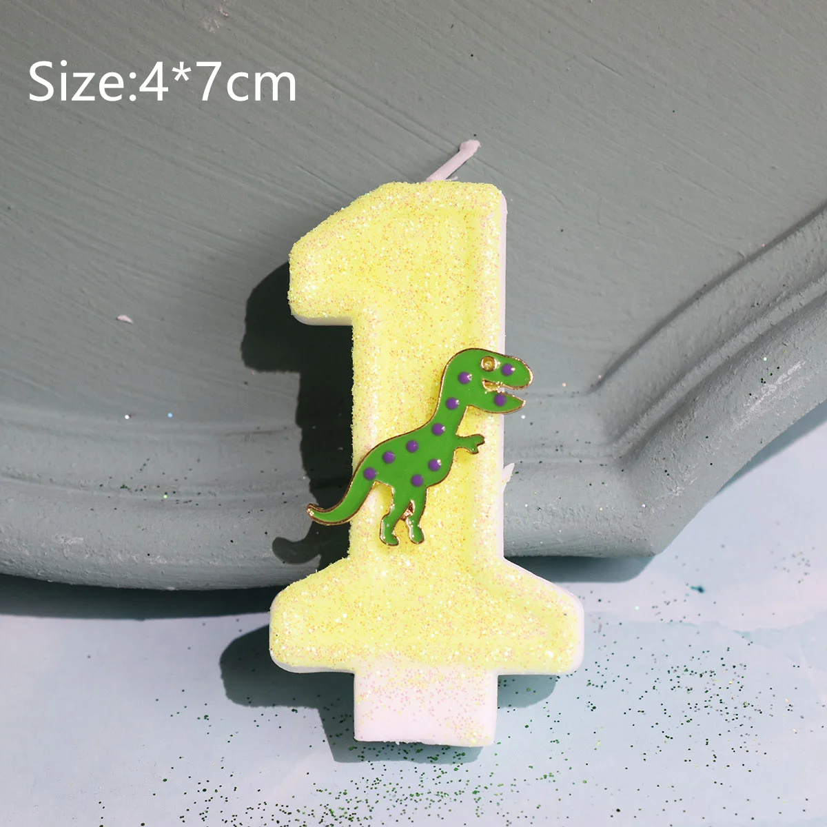 Birthday Candle Cake Topper Card for Children's Day, Cute Green and Yellow, Baby Favor Gift, Dinosaur Decoration, Baking Supplie