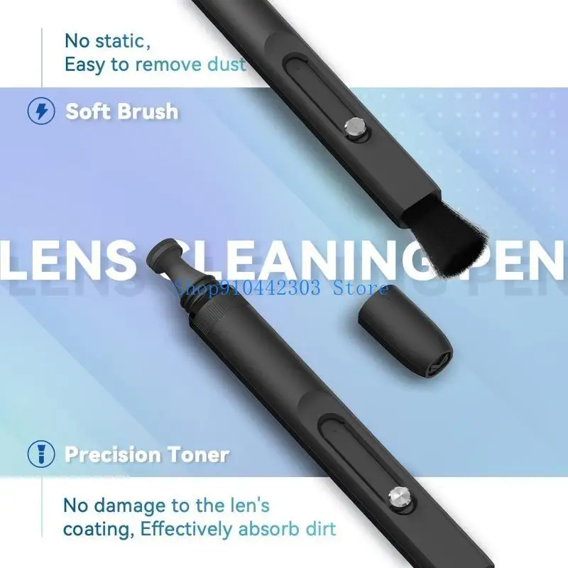 Vue d'ensemble du stylo nettoyant double extrémité avec capuchon, outil compact pour optiques et écrans