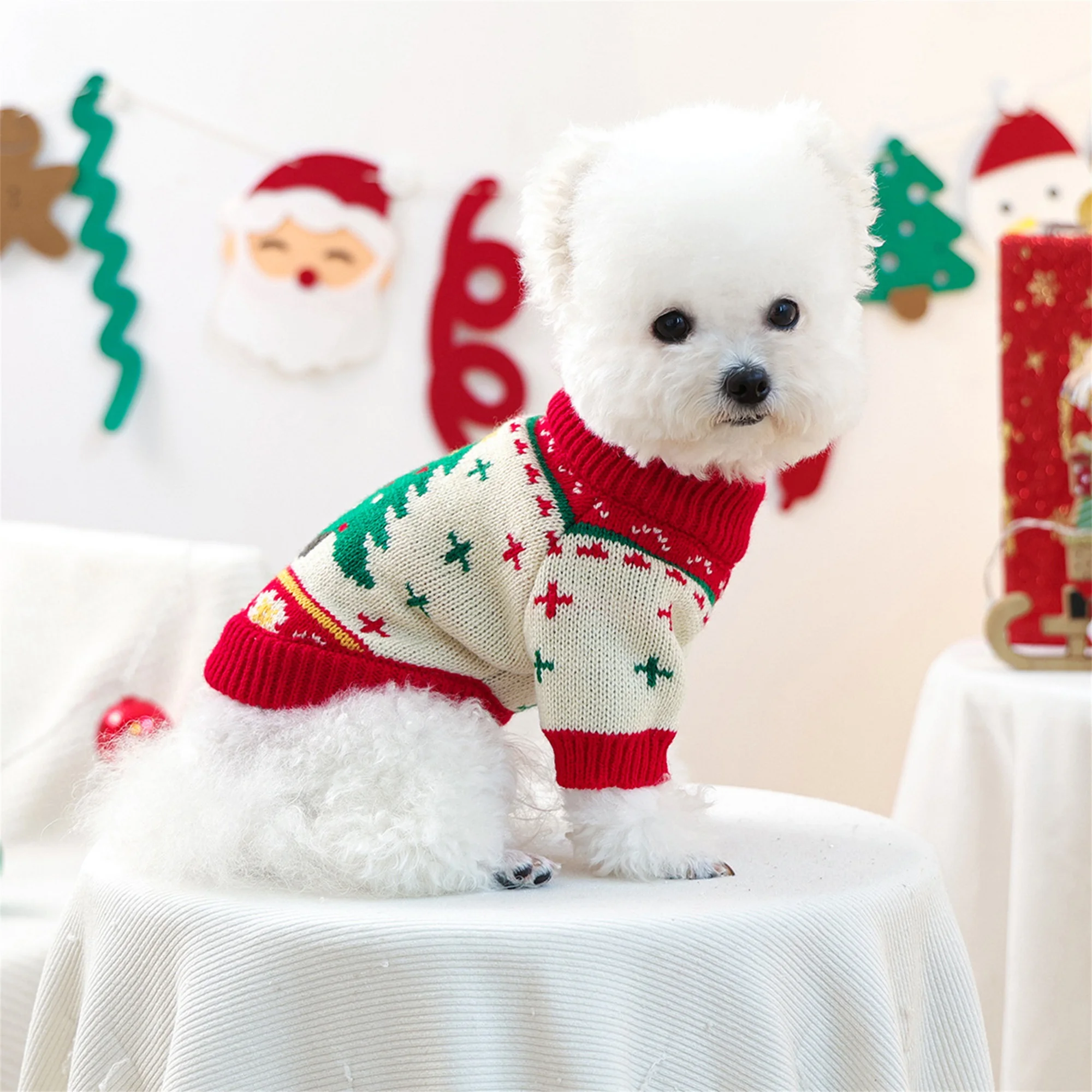 Christmas Reindeer Dog Sweater Winter Holiday Pet Clothes for Small Dogs Girl Boy Festive Xmas Tree Design Cozy Knit Warm Coat 2