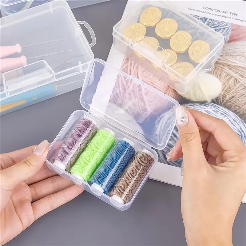 Mini Storage Box Transparent Plastic Jewelry Storage Box Container Portable Sewing Tool Needle Thread Packaging Case