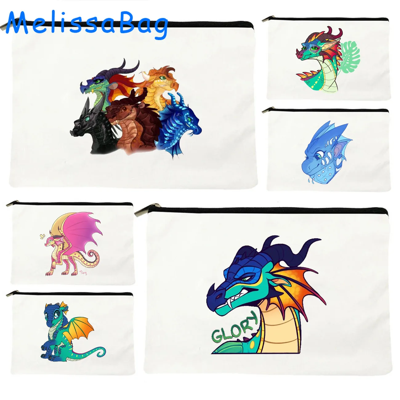 Cute Cartoon Dragons Wings Of Fire Gift Glory Pericolo Sunny Tsunami Turtle Winter Canvas Bag Cosmetic Bag Makeup Pencil Case Pouch