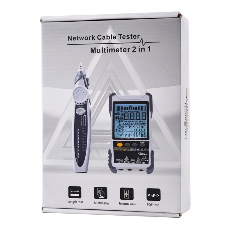 Network Cable Tester LCD Display Analogs Tracing Digital Search POE Test Cable Pairing Mapping Length Wiremap Checker Multimeter