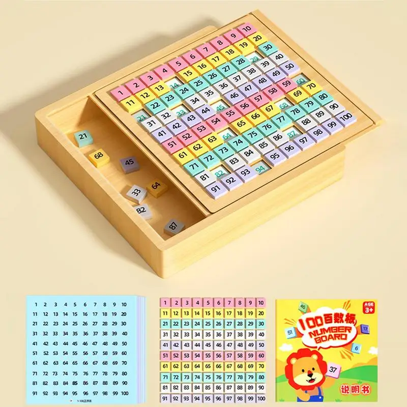 Wooden Sudoku Puzzles Board Game with Drawer 1-100 Hundred Board Consecutive Numbers Learning Toy Math Brain Teaser Toys