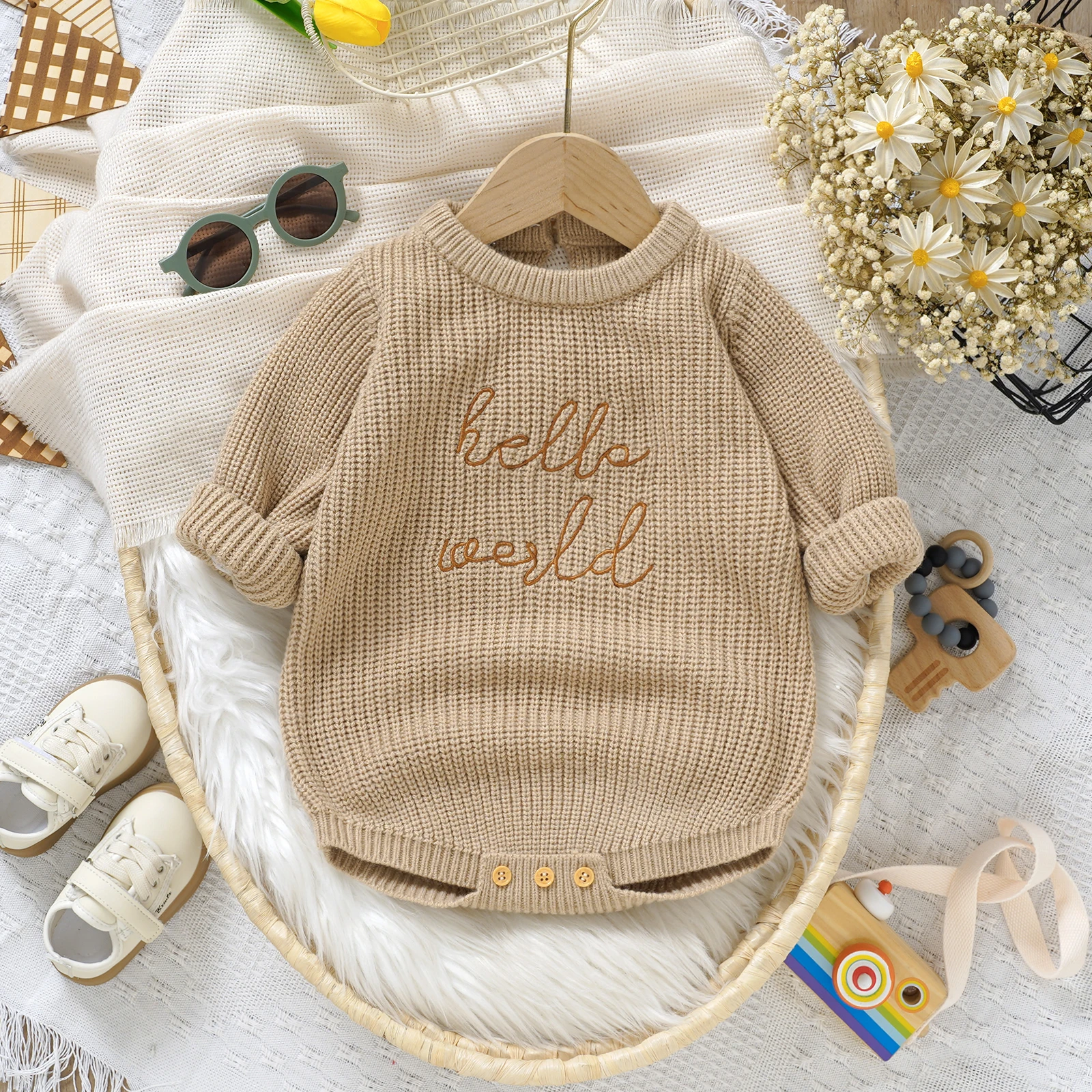Baby Knit Romper Winter Autumn Girls Boys Sweater Bodysuits Fashion Letter Embroidery Long Sleeve Infant Clothes Kids Knitwears