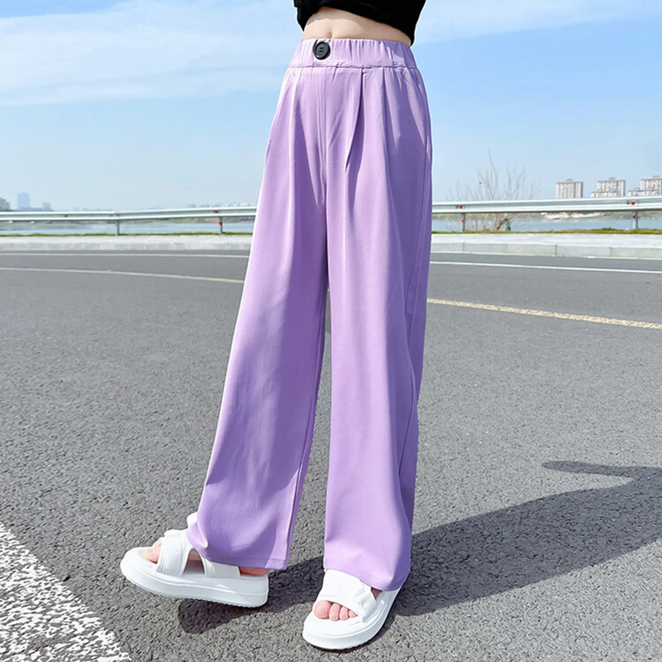 Leinenhose Für Teenager-Mädchen - Leichte Sommerhose Mit Weitem Bein & Elastikbund