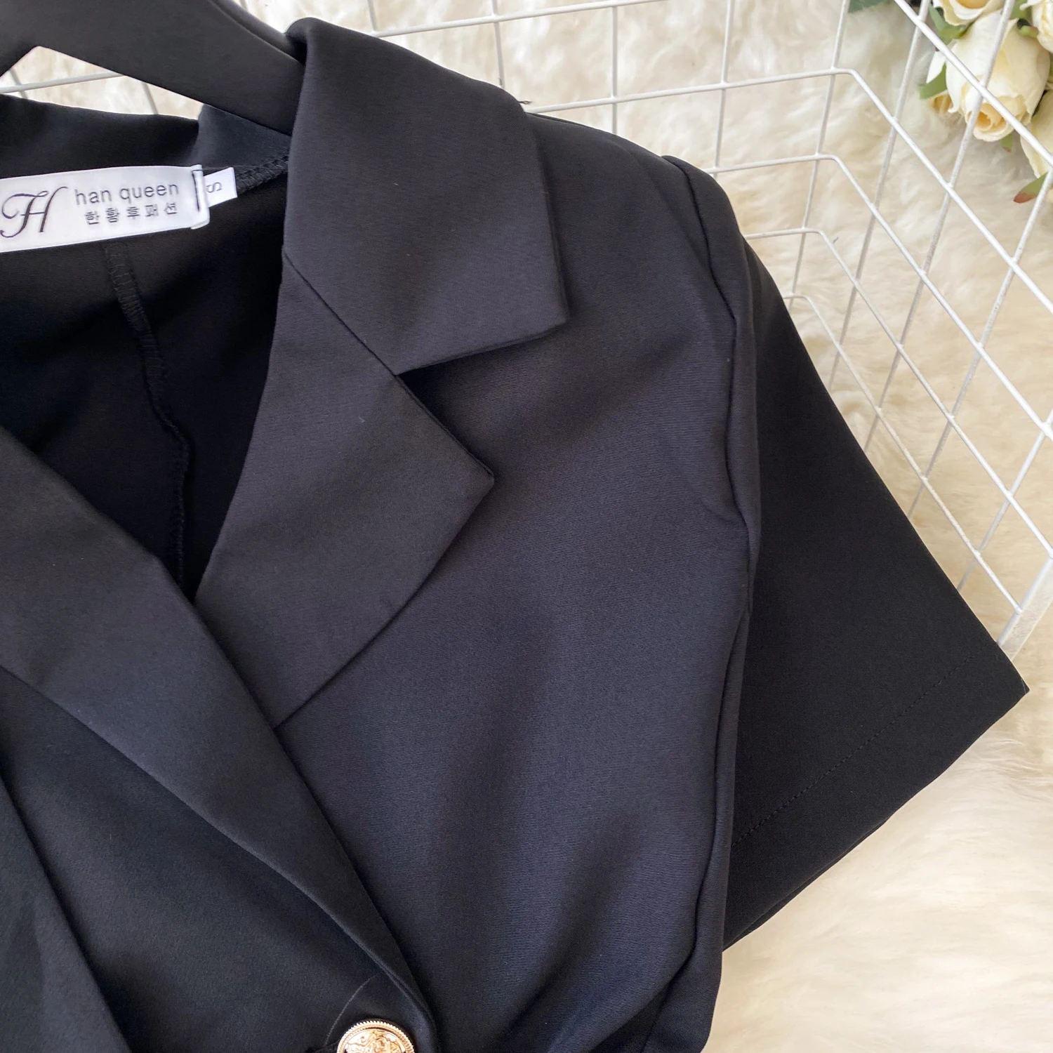 Retro Black Blazer Dress Women Lapel Short Sleeved Short Dresses Summer Casual Short Sleeve Slim Bandage Dress Vestidos