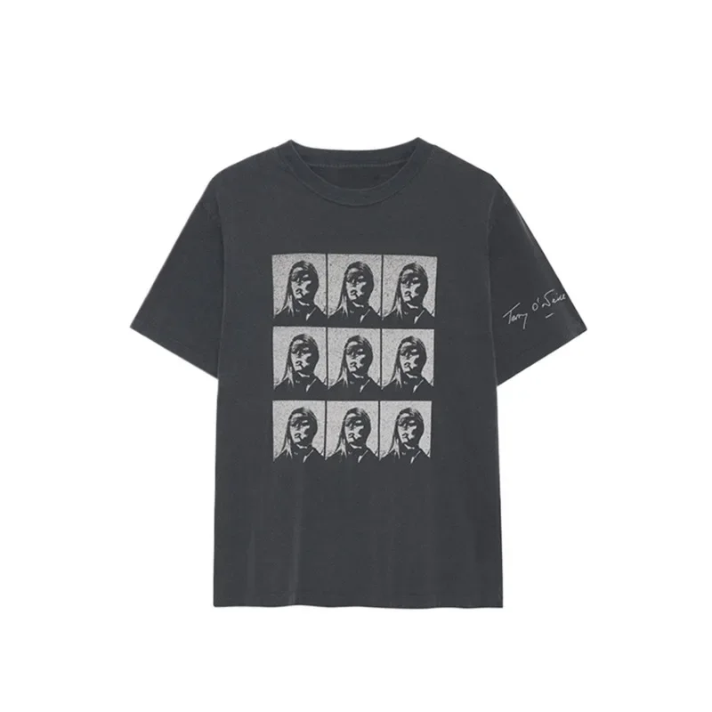 

Хлопковые короткие футболки, топы, винтажные футболки 2024, Ранняя весна, новый нишевый дизайн, минималистичный стиль, свитер с принтом и круглым вырезом