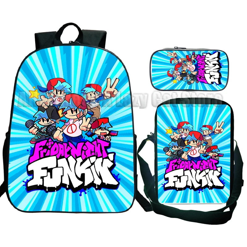 3pcs Friday Night Funkin Backpack with Crossbody Bag Cartoon Pen Case Kawaii Girls Boys Children Rucksack Kids Teenagers Bag 6