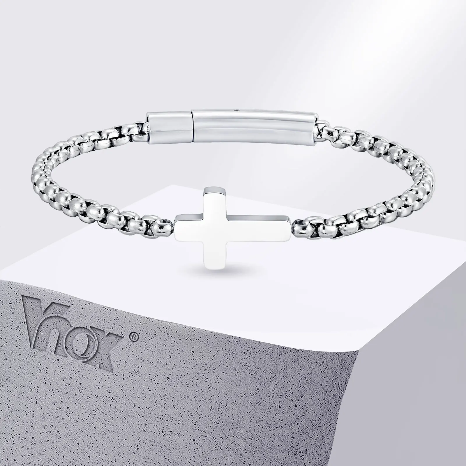 Kreuz ketten Link Armbänder für Männer Jungen, verstellbare Edelstahl Kugel kette Armband, stilvolle Schmuck Geschenk für Papa Ehemann