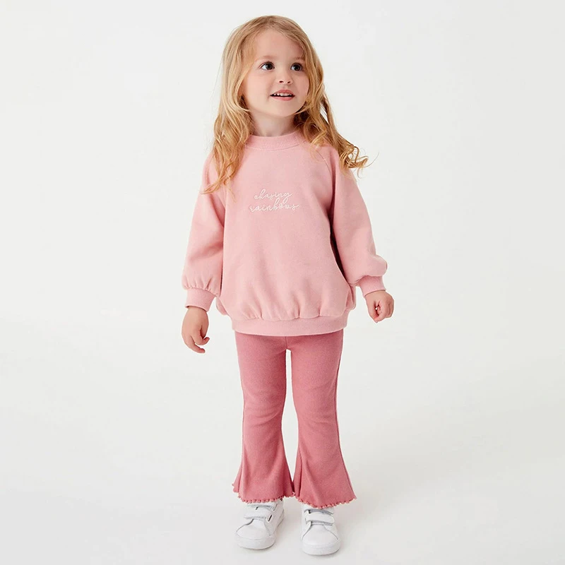 

2023 Baby Girls Autumn and Spring Clothes Sets New Fashion Casual Tops and Pants Pink Lovely Children Wear for Kids 2-7 Year