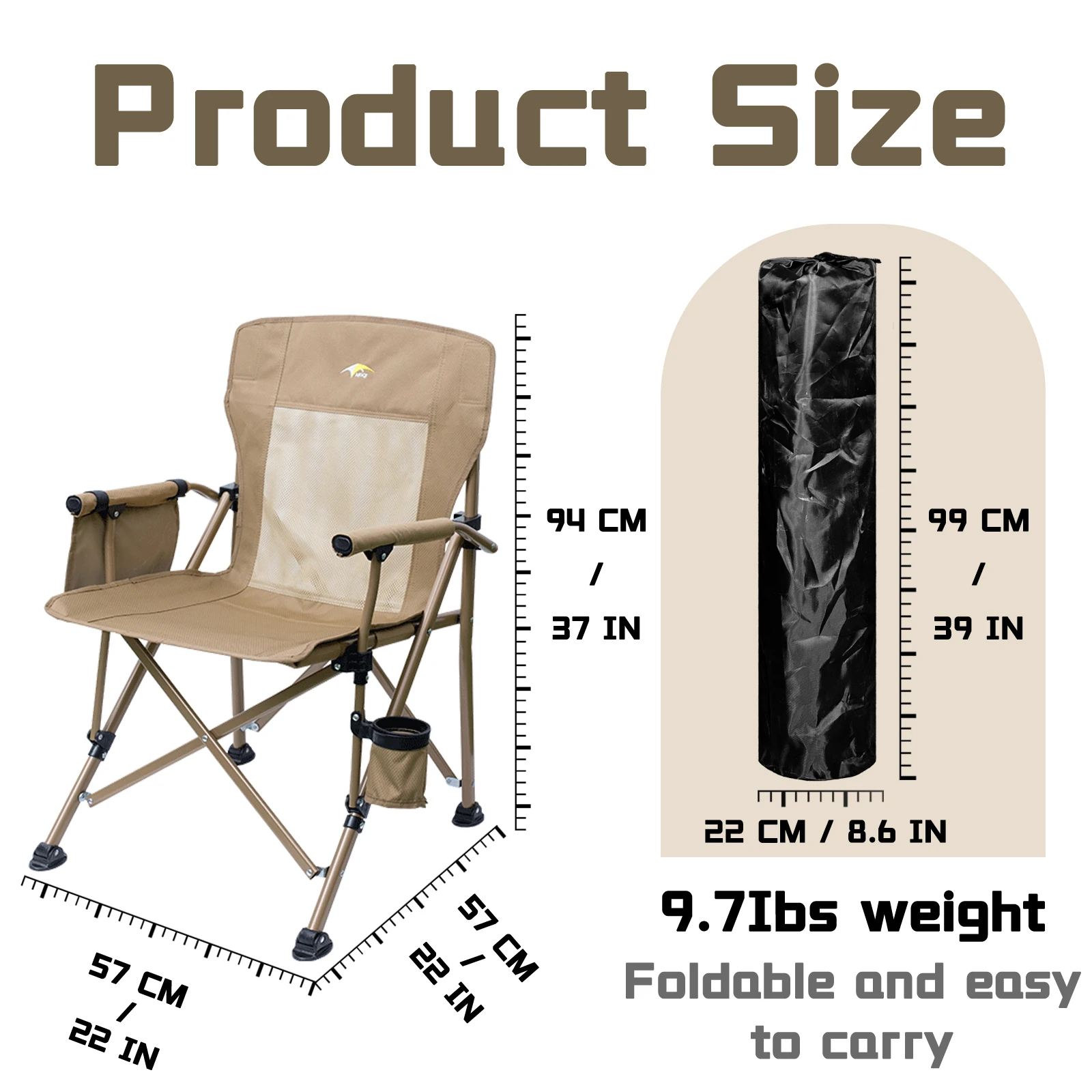 Portable Folding Camping Chair Large High Back Padded Thicken Armrests Storage Bag Cup Holder Carry Bag folding chair